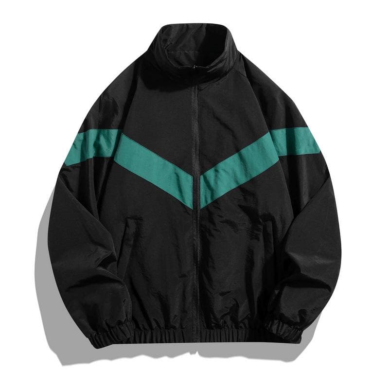 Men's Stand-up Collar Reflective Stripe Jacket - Trendy Spring/Autumn Windbreaker for Casual and Sporty Looks M black