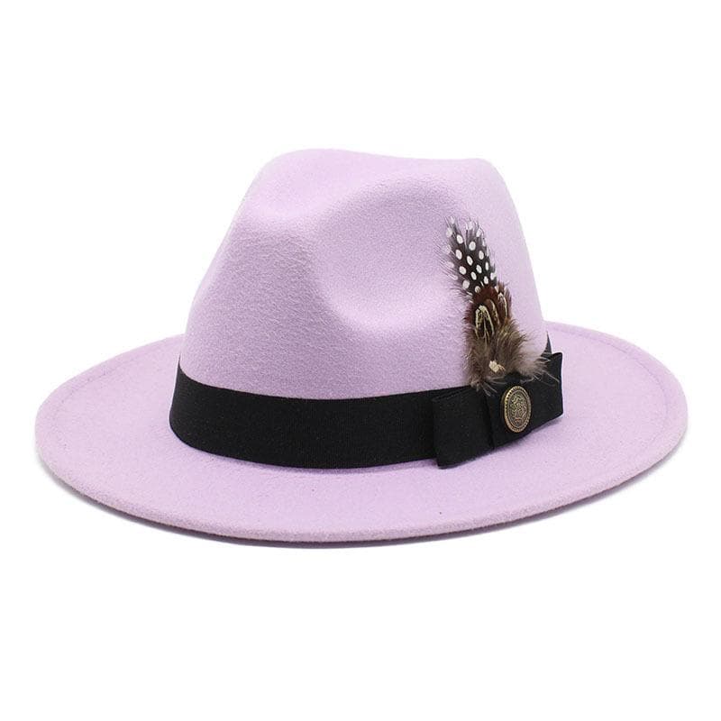 White Woolen Gentleman Classic British Jazz Feather Top Hat Wide Brim Party Church Wedding Fedora Hats Men Women Panama Felt Cap L 59-60cm
