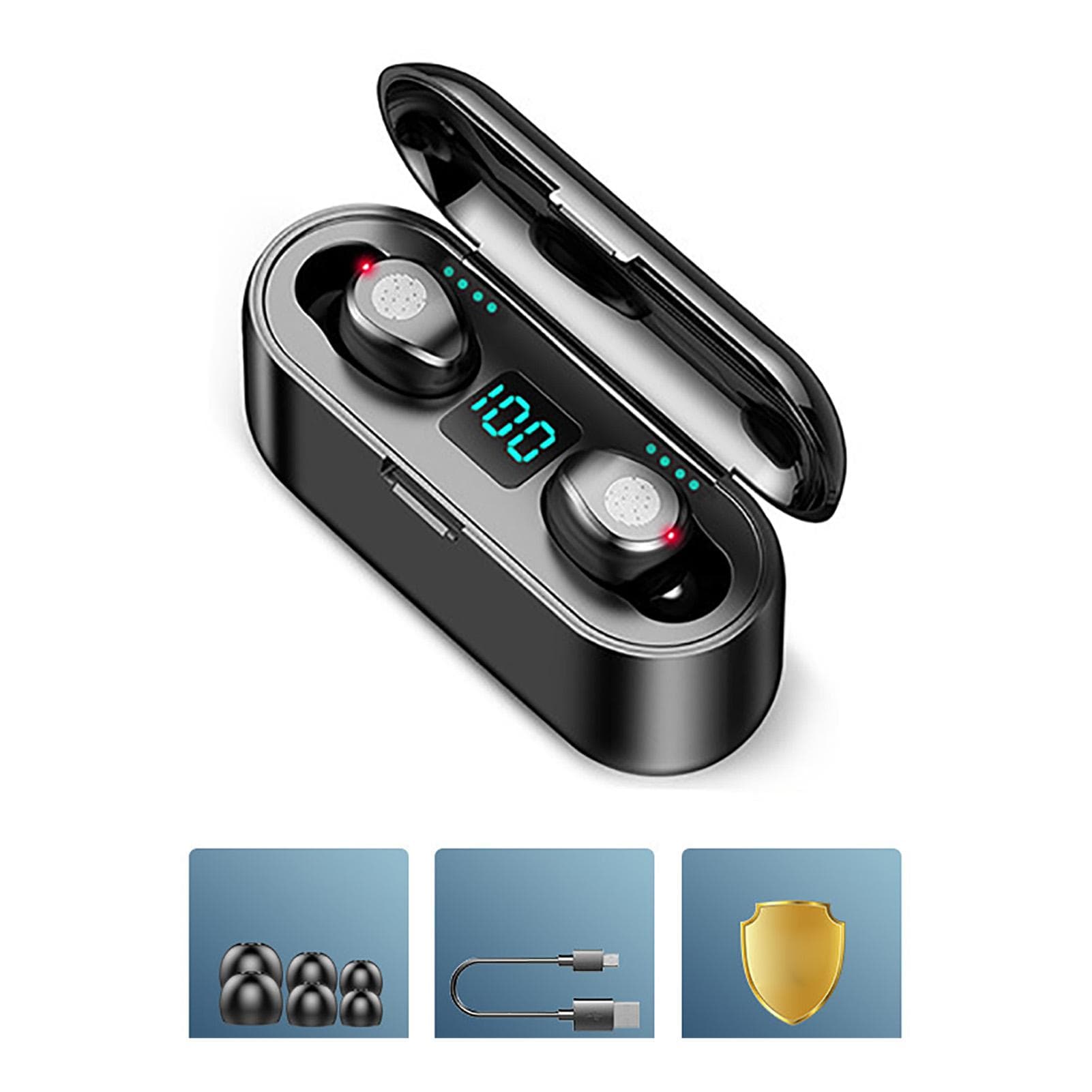 Wireless Bluetooth Earbuds Touch Control Noise Cancelling Earbuds with Charging Case for Sports black