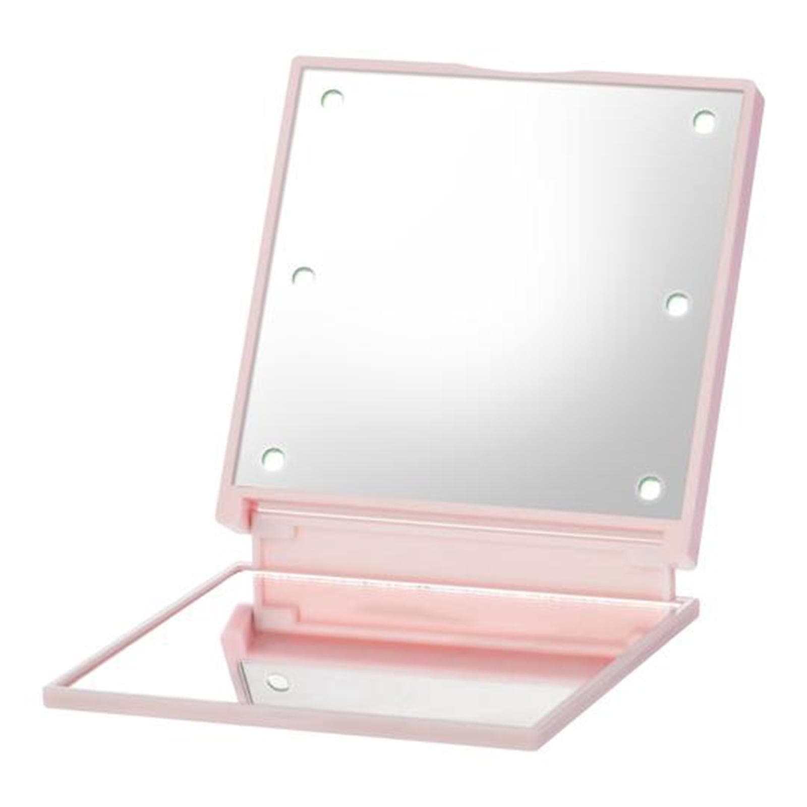 Mini LED Makeup Mirror Folding Portable Makeup Mirror with 6 LEDs Doublesided Cosmetic Mirror pink