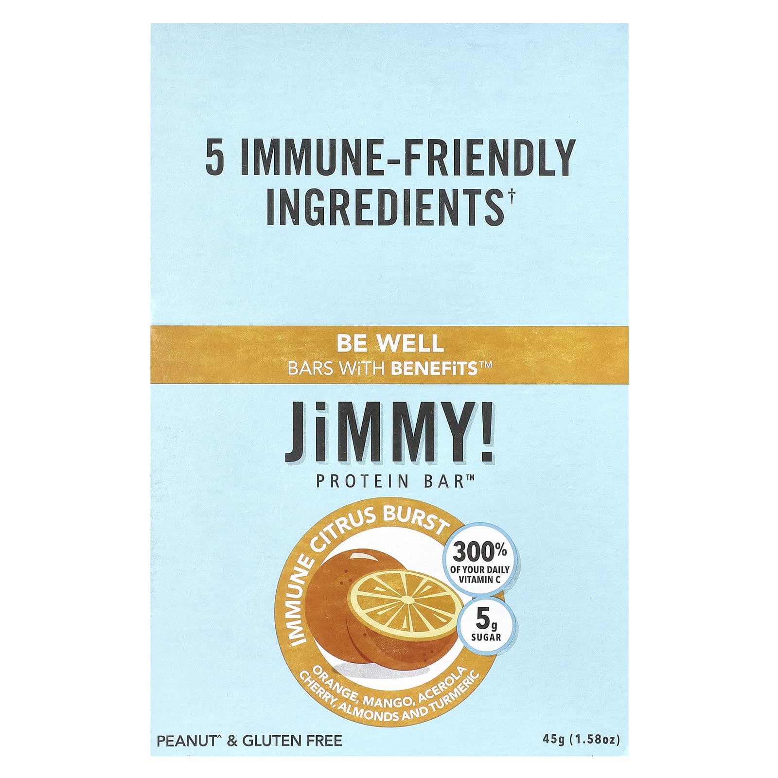 JiMMY!, Be Well, Bar Benefits, Protein Bar, Immune Citrus Burst, 12 bars, 45g (1.58oz) each