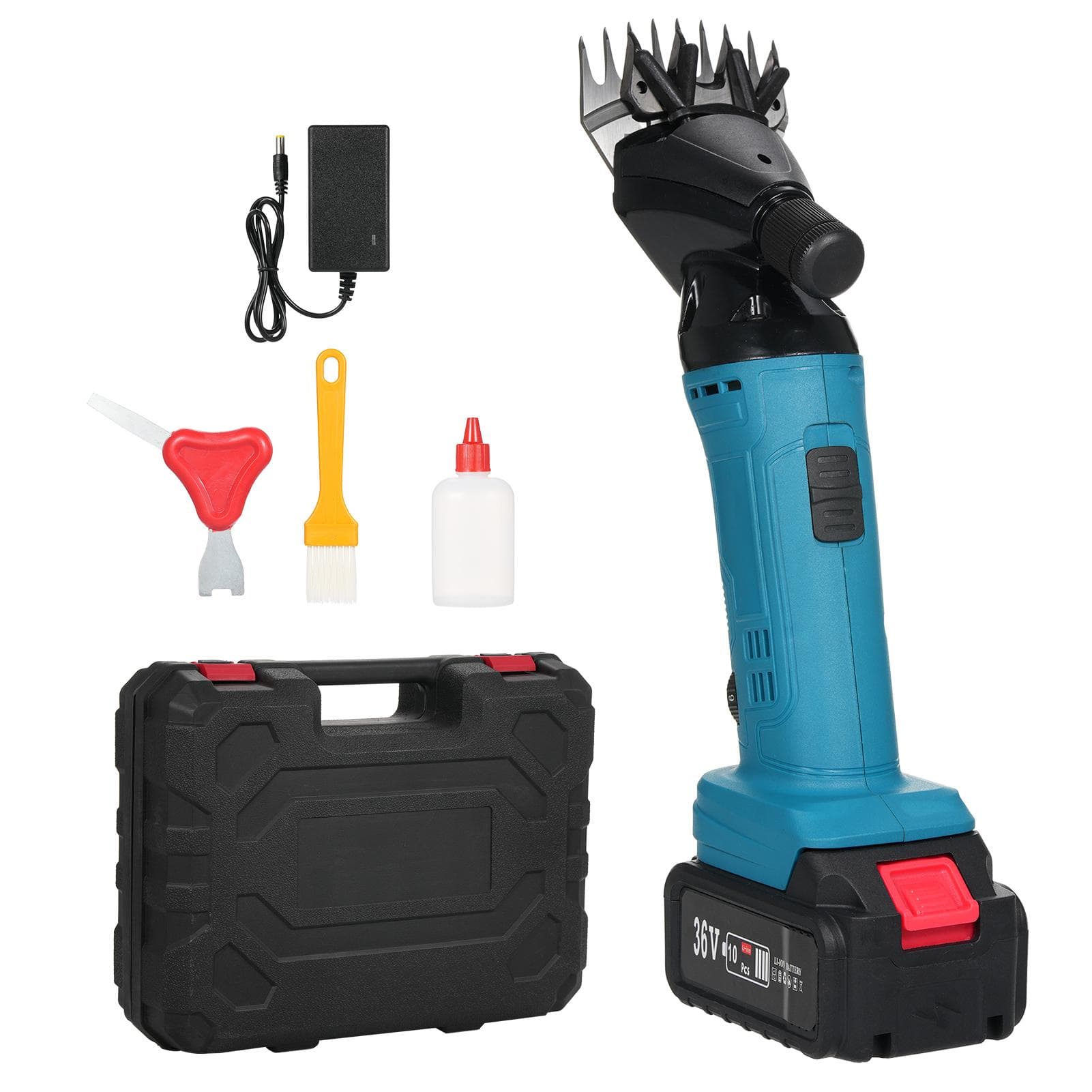 9-Tooth 6-Speed Adjustable Lithium-ion Wool Shears Set Lithium-ion Shaving Machine Shearing Machine EU Plug & 1 Battery green