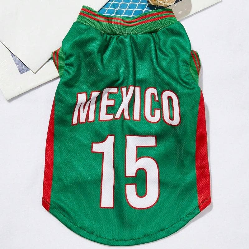 Mexican National Team Style Pet Jersey, Size 15, Striped With English Number Print, Contrast Color Collar And Ribbed Cuffs, Suitable For All Breeds L green