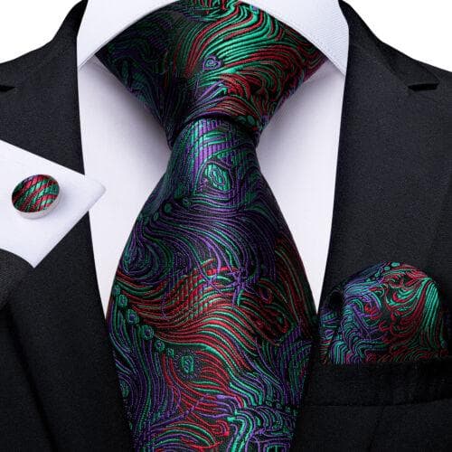 DiBanGu Mens Silk Necktie Set Striped Paisley Solid Tie Pocket Square Cufflinks N-7302