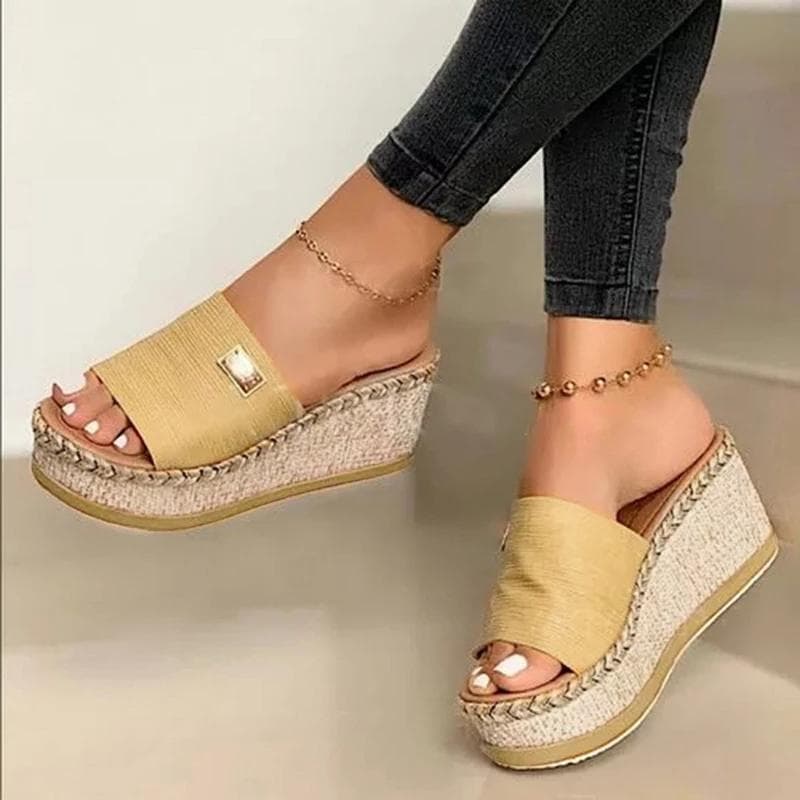Summer Wedges Slippers Platform High Heels Women Slipper Ladies Outside Shoes Basic Clog Wedge Slipper Flip Flop Sandals 38 yellow