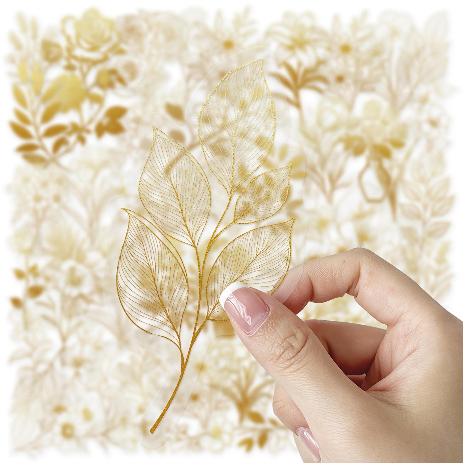 50pcs Graffiti Transparent Stickers, Golden Plants DIY Decor for Journals, Guitars, Notebooks, Luggage, Laptops, Motorcycles, Skateboards 50pcs
