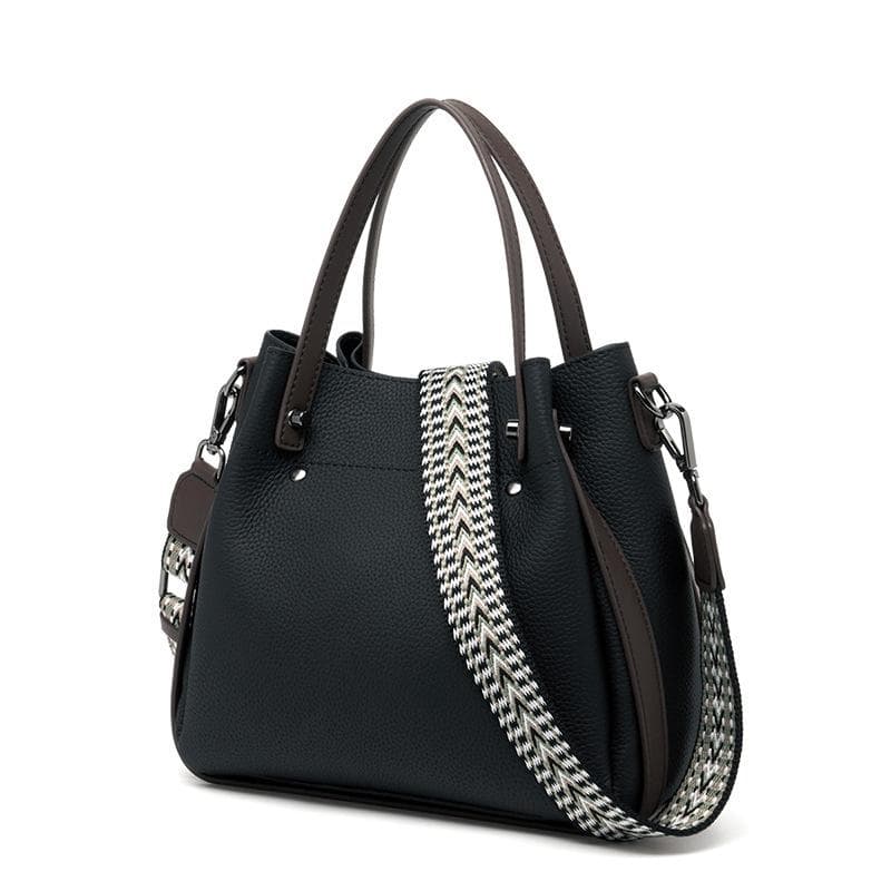 Spring Top-grain Leather Women's Bag, High-end Texture, Fashionable and Versatile, Women's Leather Handbag, Single Shoulder Bag 24*10*23cm black