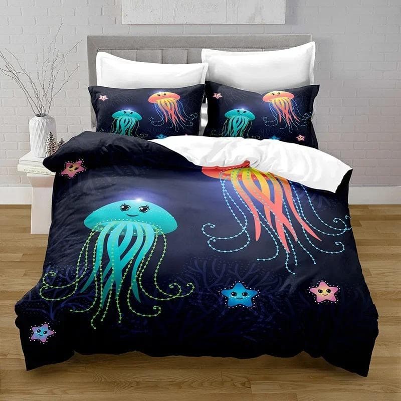 Sea Underwater World Comforter Fish Bedding Set,Girls Boys Adult Single Twin Queen Size,Duvet Cover Pillowcase Bedding 135x200cm 2pcs