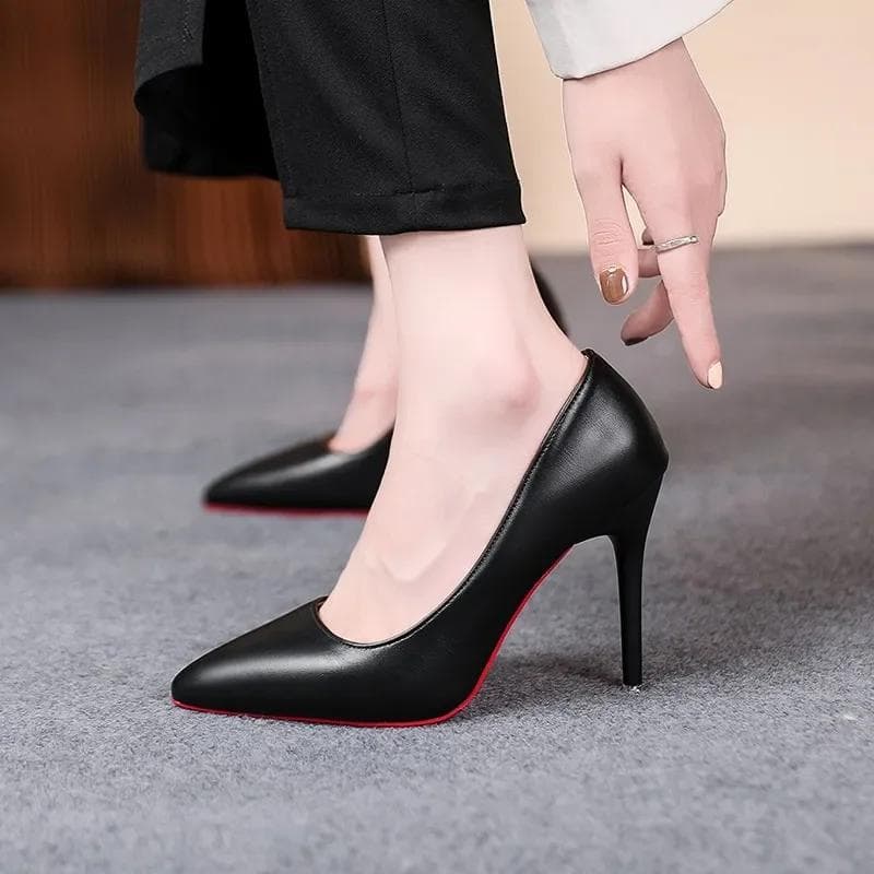 Fashion Sexy Fashion Women's Soft Leather Pumps Spring New Thin High Heels 2024 New Dress Shoes Ladies Stiletto Black Big Size 38