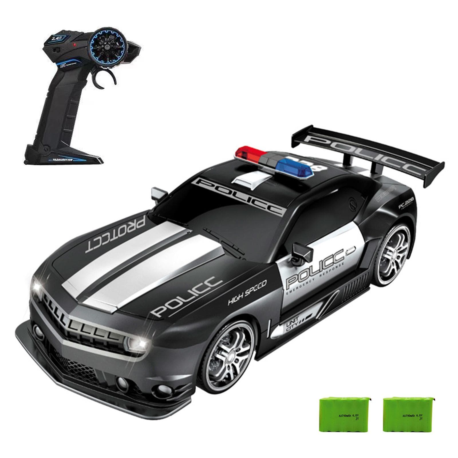 Remote Control Drift Car Remote Control Police Car Large Size Remote Control Car 1/12 2.4GHz Remote 2 battery black
