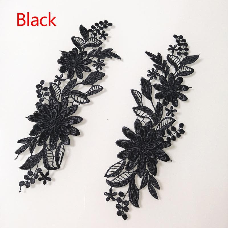 1 Pair Embroidery Applique 3D Lace Trim Flower Fabric Craft Sewing Motif DIY Patches black