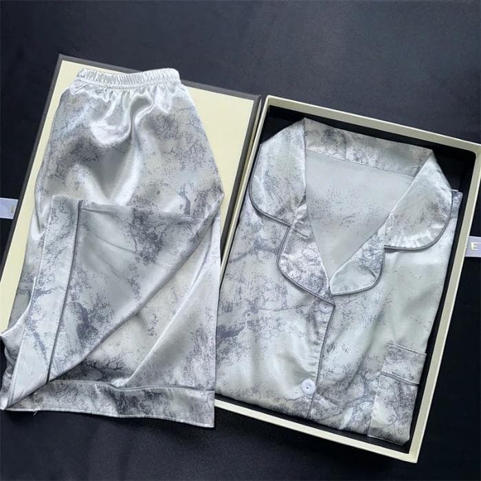 Faux Silk Pajamas Set Women Geometric Shorts&Short Sleeved Top V-Neck Sleepwear Print Faux Stain Loungewear Homewear Pyjamas XL