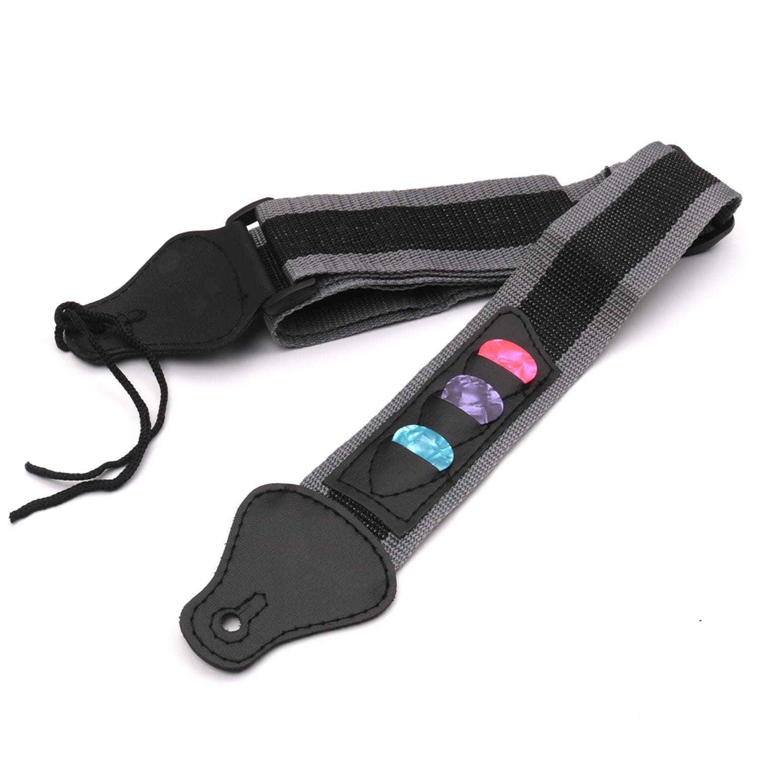 Adjustable Electric /Acoustic Guitar Bass Shoulder Strap with 3 Guitar Pick grey