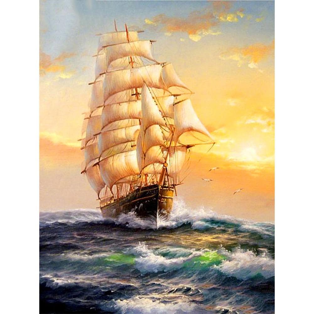 5D DIY Diamond Painting Sailboat Embroidery Ship Landscape Home Decoration Mosaic Handmade 30X40CM
