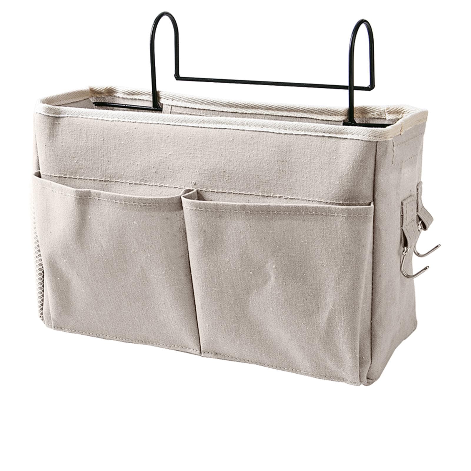 Nightstand Hanging Bag Cotton Linen Bedside Storage Pocket Organizer Basket for Bunk Bed Dorm Rooms white
