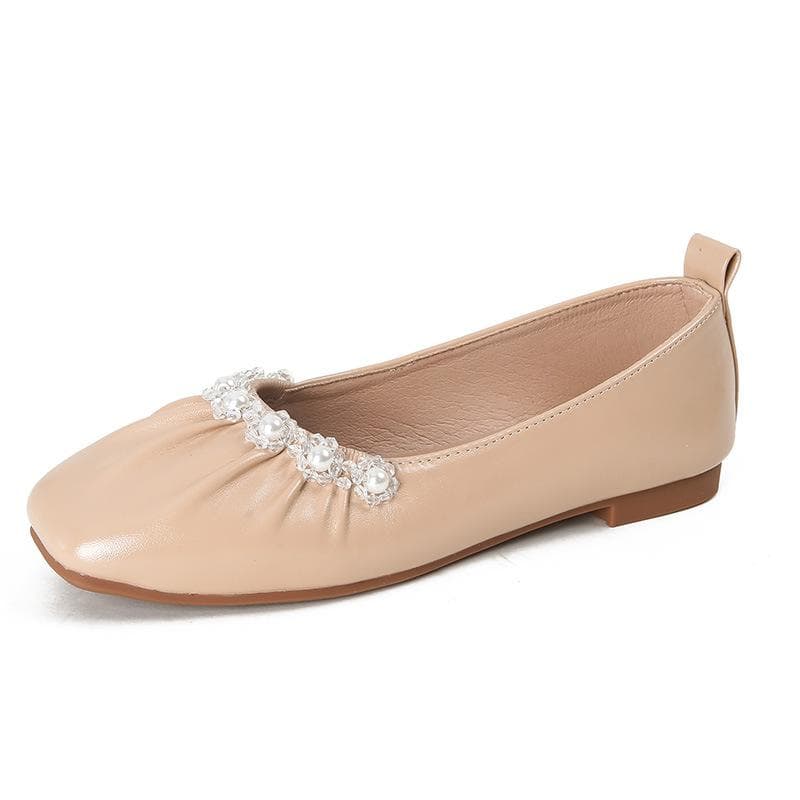 Gentle Pearl Grandmother Shoes Shallow Mouth Square Head Soft Flat Bottom Temperament Single Shoe Female Summer 43 brown