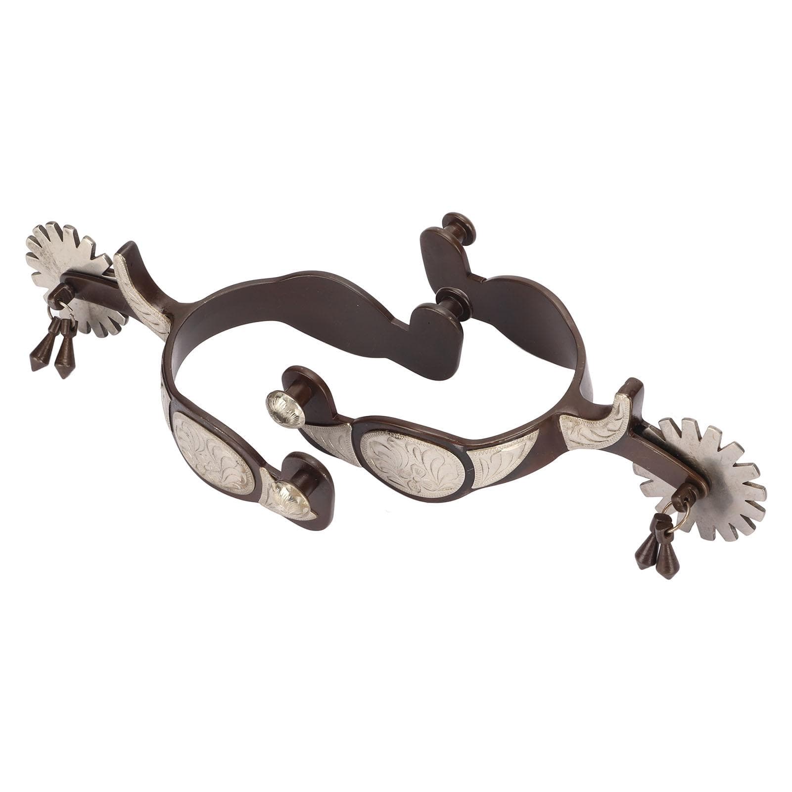 1 Pair Western Cowboy Spurs Carbon Steel Retro Floral Carving Horse Spurs for Boots Bronze