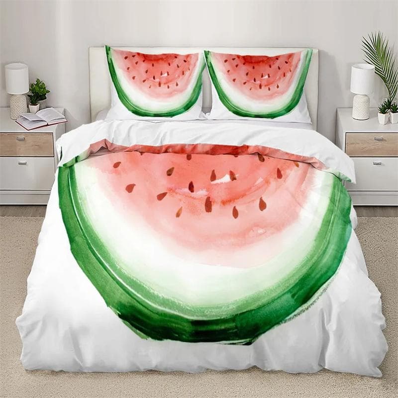 Red Watermelon Duvet Cover Watermelon Peel Summer Fruit Slices Patterned Teens Children Green Polyester Quilt Cover Decorations 135x200cm 2pcs