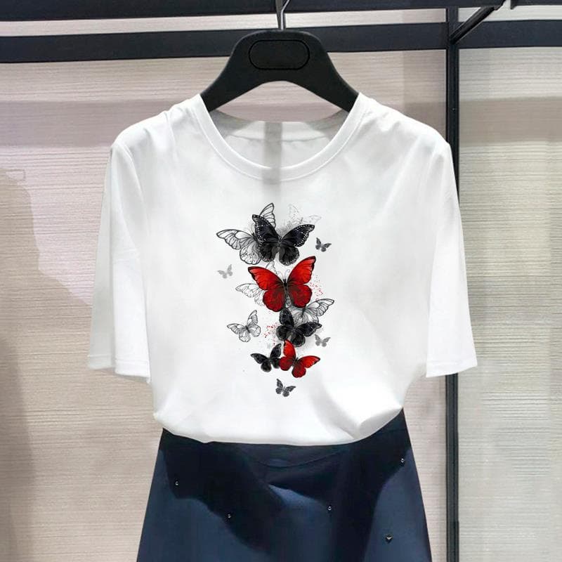 (Asian Size) Fashion Print Letter Sweet 90s Trend Lovely Female Casual T Clothing Casual Women's Top Graphic Tee Short Sleeve T-shirt S
