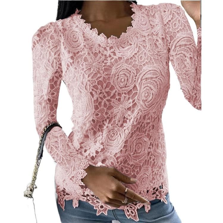 GMXIA Women's Fashion Casual Summer Solid Color Print Long Sleeve O-Neck Blouses & Shirts M pink