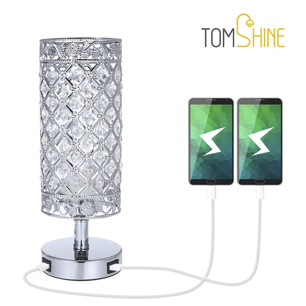 Tomshine Crystal Bedside Table Lamp Decorative Desk Light with Dual USB Charging Port Modern UK Plug