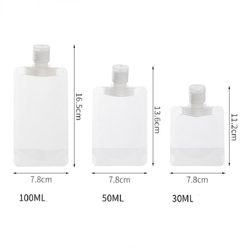 10PCS 30/50/100ML Travel Size Empty Squeeze Pouches Refillable Shampoo Toiletries Conditioner Leak Proof Travel Pouch 50ml&Plastic