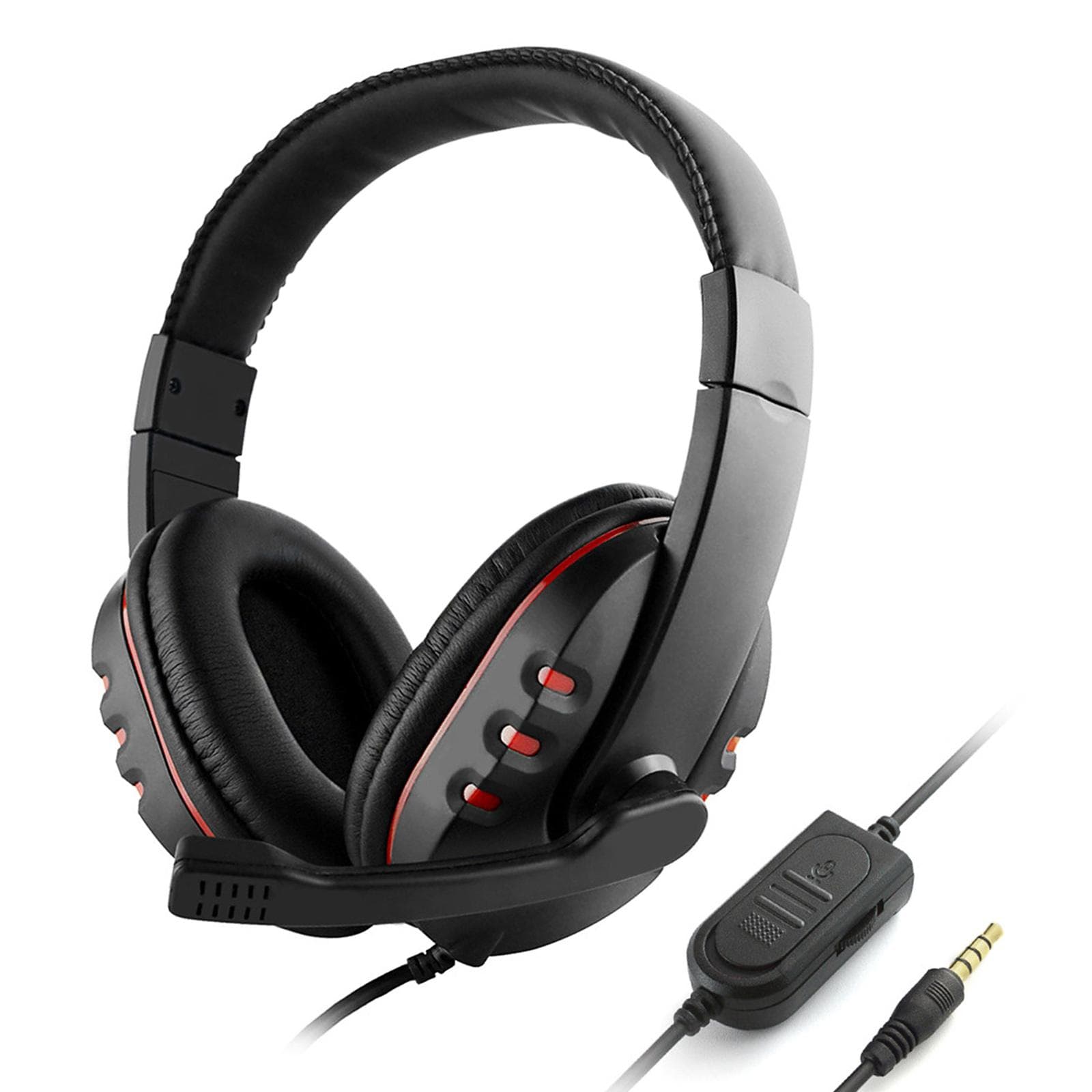 3.5mm Wired Gaming Headphones Over Ear Game Headset Noise Canceling Earphone with Microphone Volume black/red