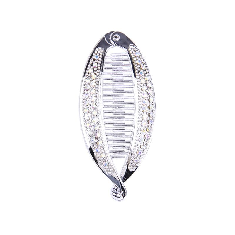 Rhinestone Fish Shape Banana Hair Clips Ponytail Holder for Women Girls Banana Clips Crabs Claws Hair Styling Accessories silver