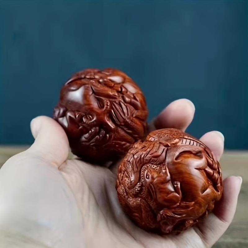 Huanghuali Zodiac Health Ball Handball Massage Ball Engraving Fitness Ball Solid Wood Carving Decoration 1 pair