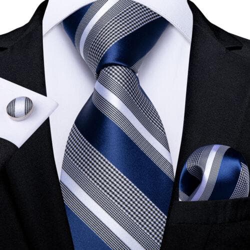 DiBanGu Mens Silk Necktie Set Striped Paisley Solid Tie Pocket Square Cufflinks N-7409