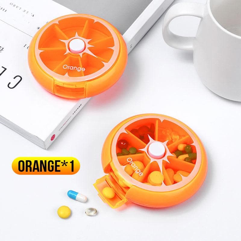 1pc Seven Grid round Box Sealed Medicine Packaging Box, One Week Medicine Storage Box, Carry Small Medicine Box with You orange