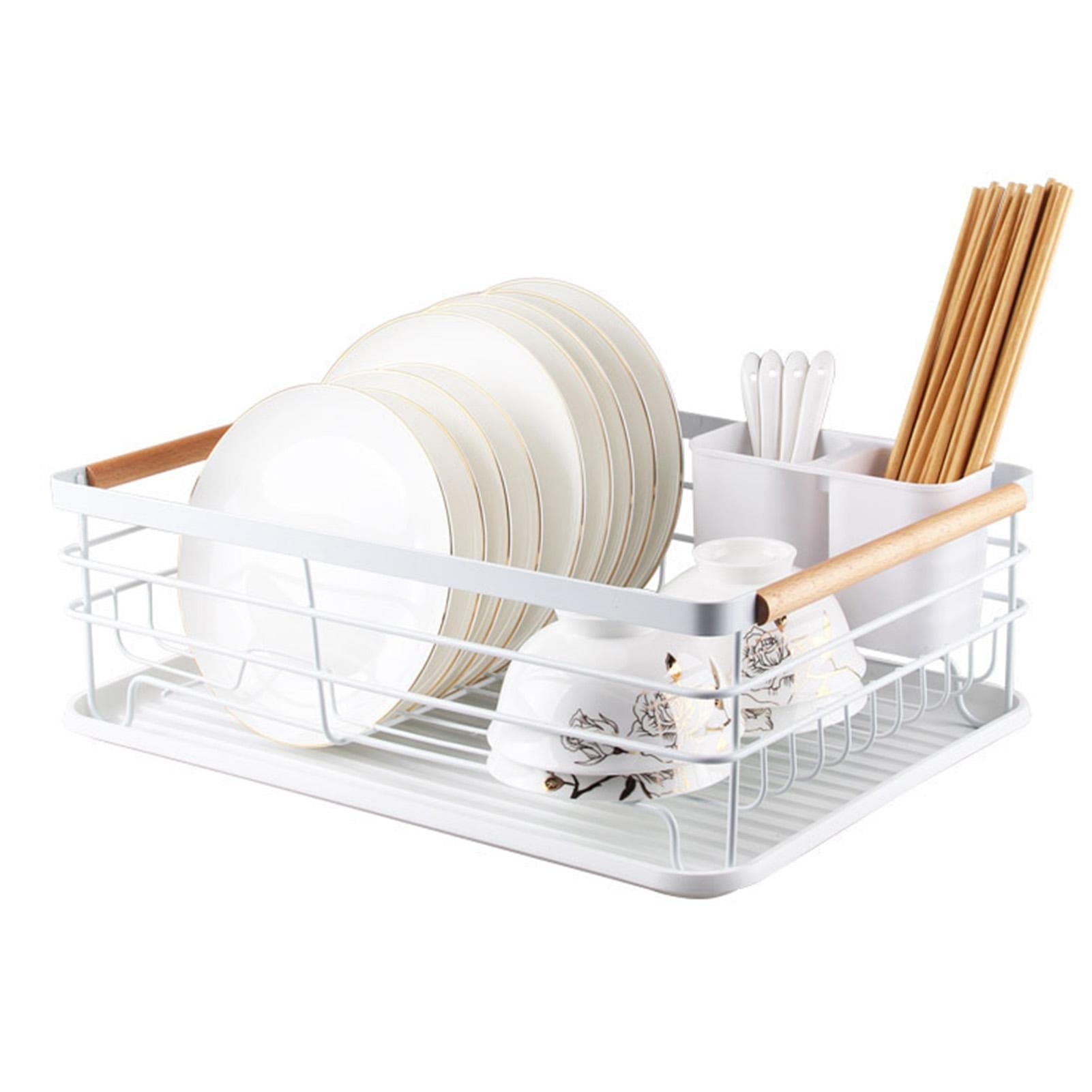 Dish Drainer Kitchen Monolayer Waterproof Cutlery Shelf Tabletop Utensil Storage Shelf White white