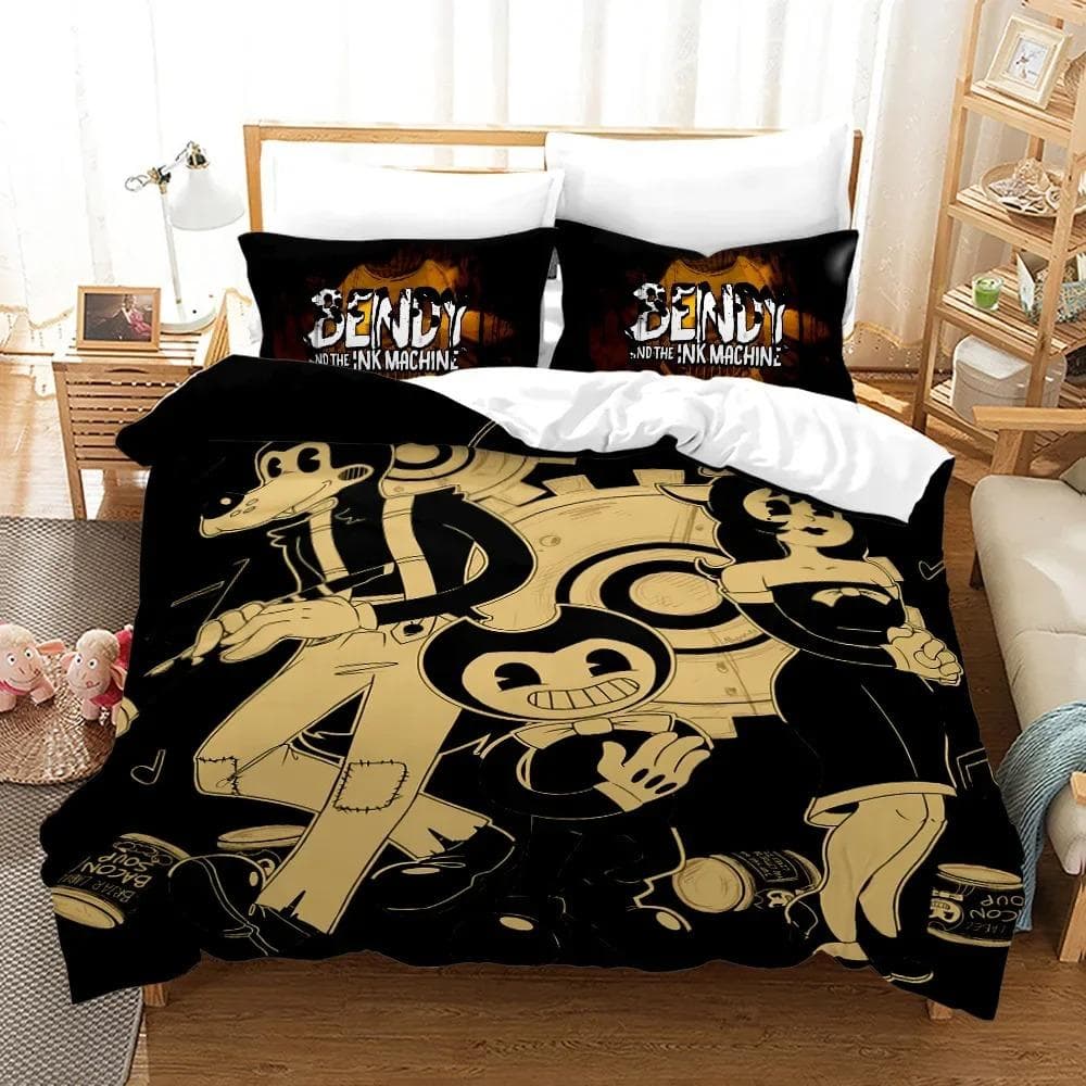 New Anime Bendy & Ink Machin Bedding Set Single Twin Full Queen King Size Bed Set Adult Kid Bedroom Duvetcover Set Home Textile US Queen 228x228cm