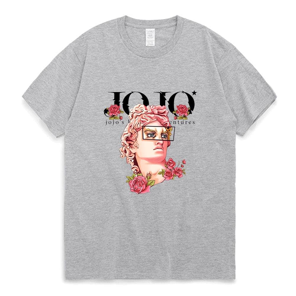 Japanese Jojo Bizarre Adventure Anime T Shirt Men Women Kawaii Jojo Graphic T-shirt Teens Manga Tee Shirt Unisex Short Sleeve M grey