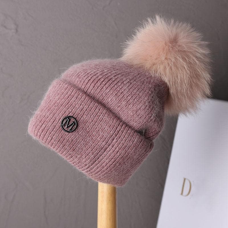 2023 Luxury Real fox fur pom pom Beanies Hat for Women pompom Knitted Winter Hat Fashion Ear Protection Wool Hat 55-59cm