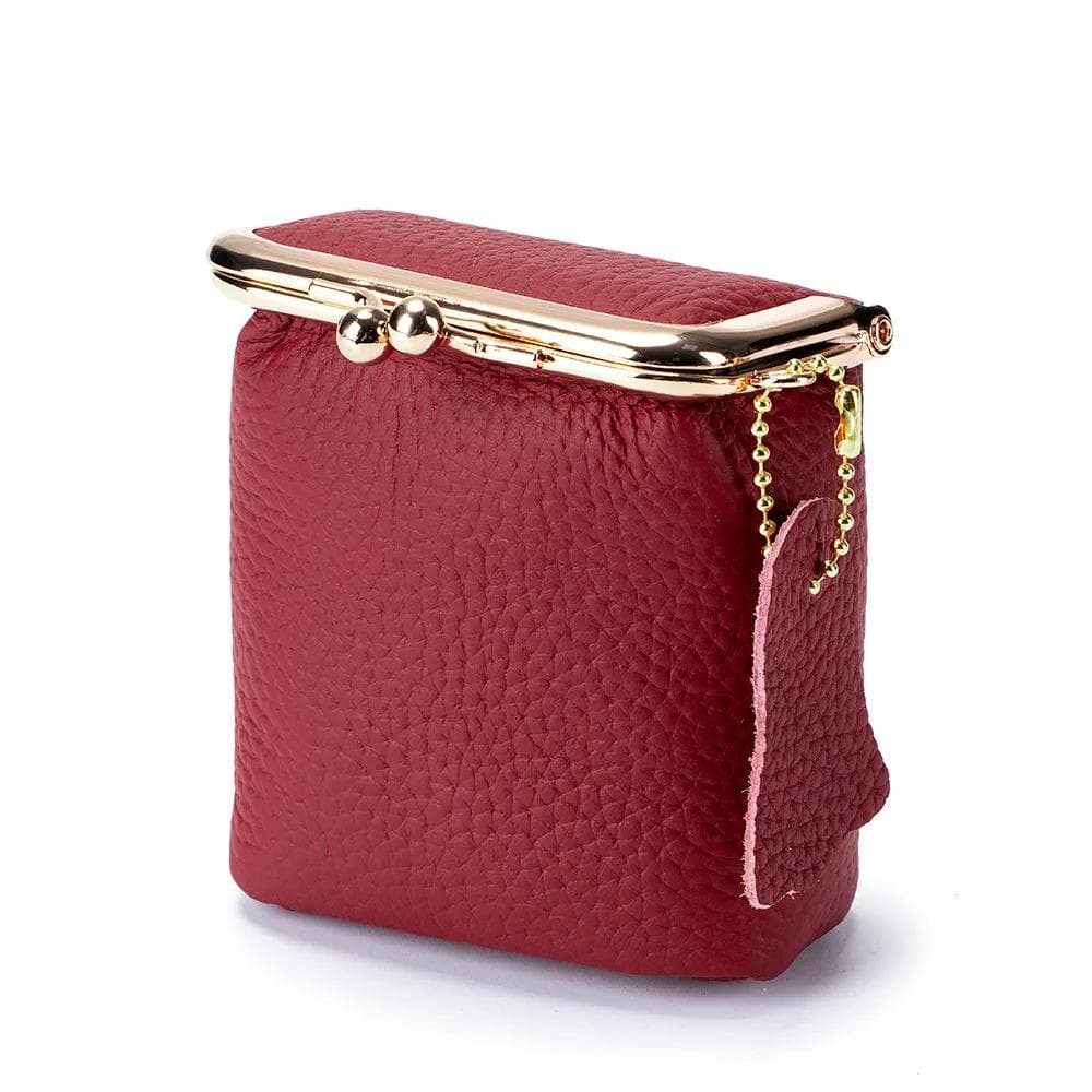 Women's Coin Purse Genuine Leather Wallet Kiss Buckle Mini Wallet Coin Bag Lipstick Storage Bag Ladies Clutch Bag Drop Shipping wine red