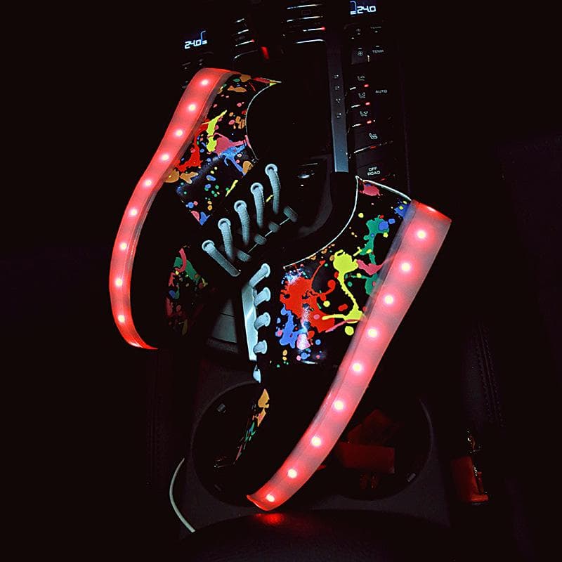 Couples' Black Graffiti LED Luminous Sneakers with USB Charging and Lace-Up Front 43