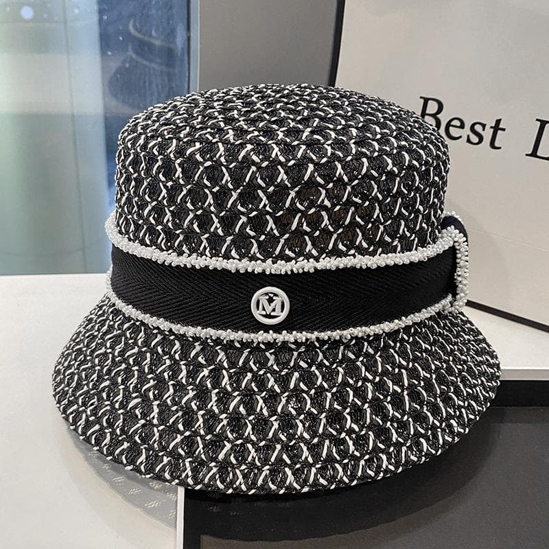 Korean Breathable Hollow Fisherman Hat, Personalized Basin Hat, Fashionable Diamond Bucket Hat for Women's Summer Outings black