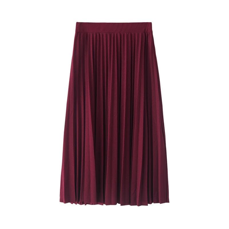 Spring and Autumn New Fashion Women's High Waist Pleated Solid Color Half Length Elastic Skirt Promotions Lady Black Pink One size burgundy