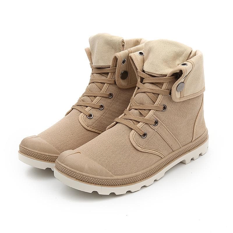 2024 New Fashion High Top Canvas Shoes For Men Outdoor Platform Casual Shoes Comfortable Lace Up Men's Sneakers Zapatos Hombres 40 khaki