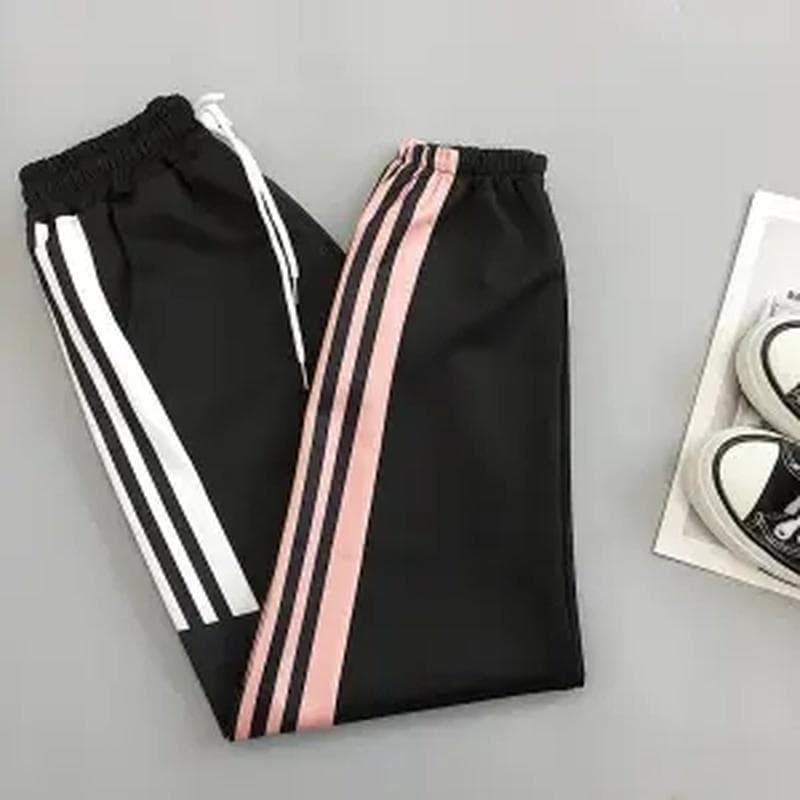 Fashion Women Joggers Casual Loose Side Striped Long Pants Sweatpants Trousers Leggings Sweat Wear XXL pink/black
