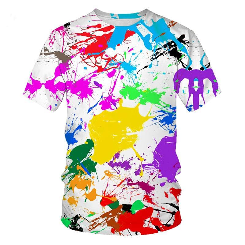 New Summer Color Splash Ink Drop Color 3D Print T-Shirts O-Neck Men Women Short Sleeve Oversized Harajuku Tees Tops Kid Clothing 2XL