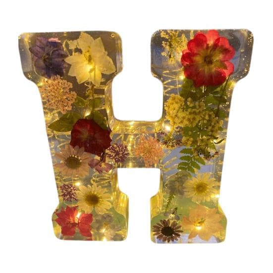 Floral Resin Night Light Handmade Pressed Flowers in Resin Letters Lamp Table