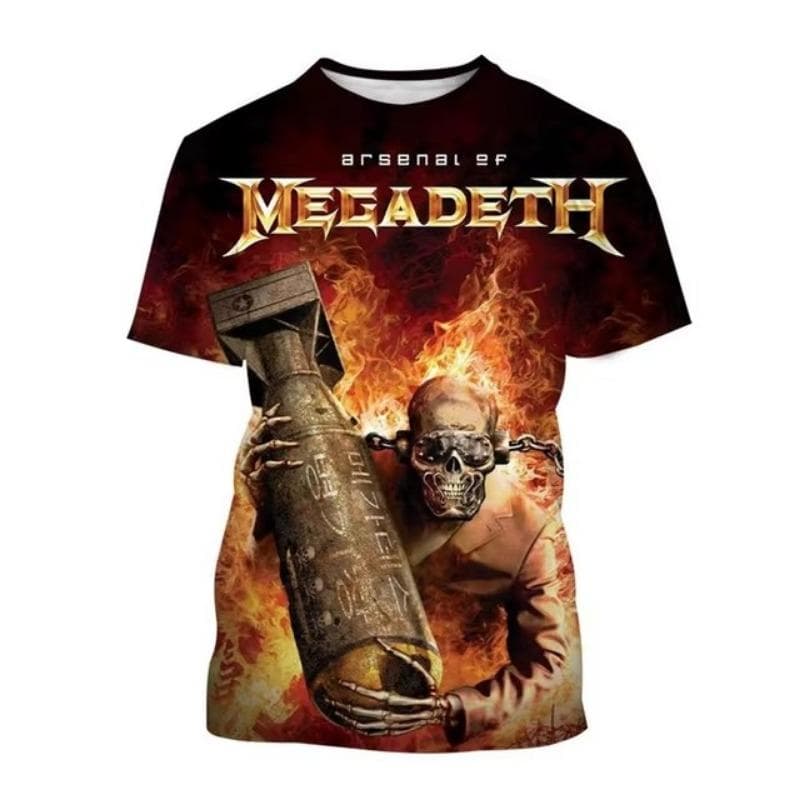 Megadeth 3D Printed T-Shirts Fashion Rock Band Men's Casual T-shirt Summer Men Punk Funny Hip Pop Short Sleeve Men's 4XL