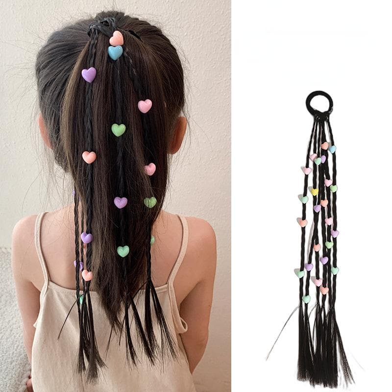 1PC Girls Pentagram Flower Wigs Ponytail Headbands Rubber Hair Bands Headwear Kids Hair Accessories Lovely Hair Ornament Heart