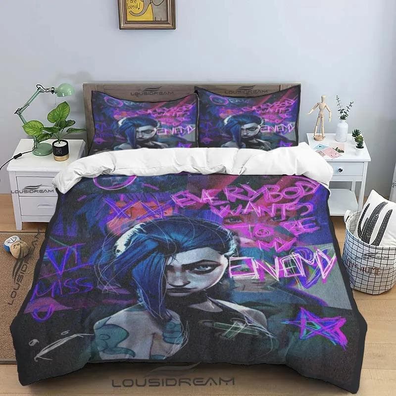Cartoon Jinx Arcane: League of Legends Bedding Set King Twin Double Boys 3 Piece Mircofiber or Polyester Duvet Cover Set US Twin(172x218cm)
