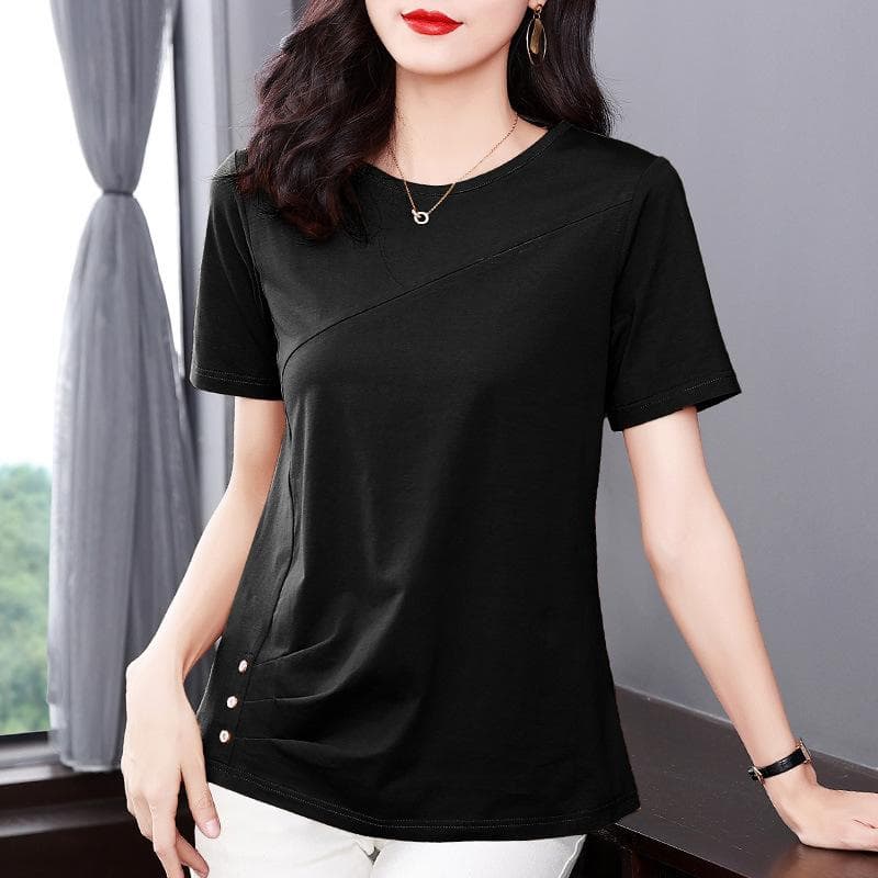 Large-size Short-sleeved T-shirt Fashionable Middle-aged Mother Summer Clothes Women's Clothing New Style Women's Top Irregular Women's Clothing 5XL