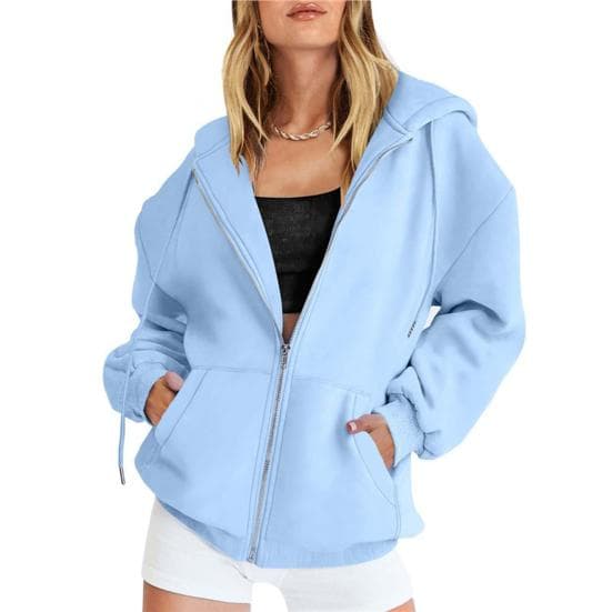 Women Zip Up Hoodies Long Sleeve Oversized Sweatshirt Fall Fleece Jackets with Pockets Casual Workout Outfits XL sky blue