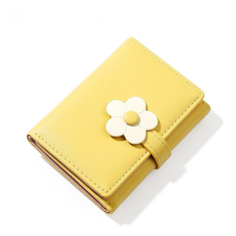 Cute Small Wallet For Girls Women Wallet Cash Pocket Flowers PU Leather Card Holder Coin Purse yellow
