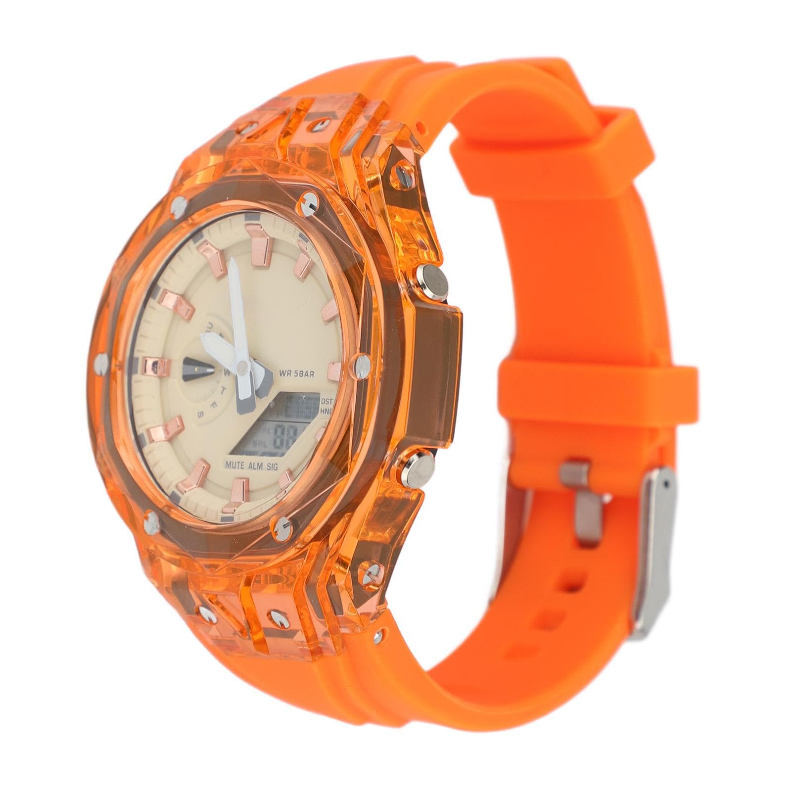 Digital Wrist Watch Water Proof Backlight 12/24 Hour LED Watch Countdown Timer Stopwatch Alarm Dual orange